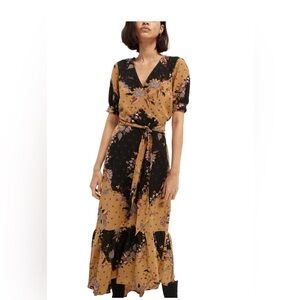 Free People x Scotch and Soda Floral V Neck Wrap Dress